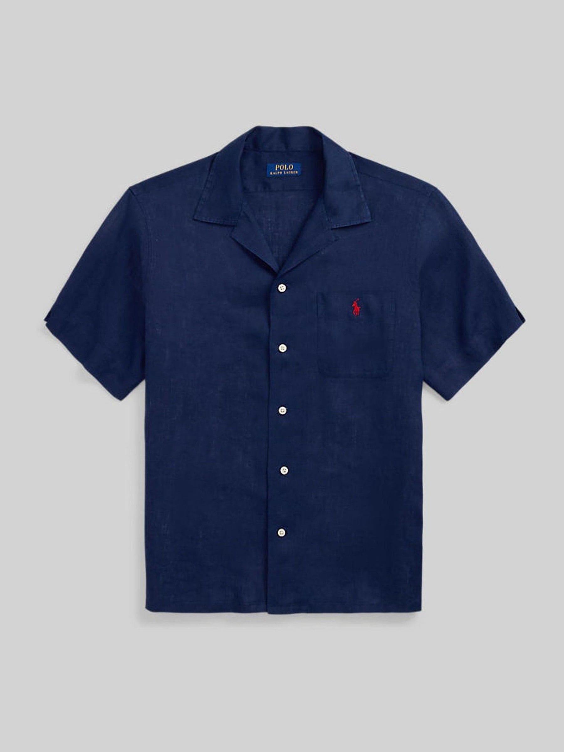 Polo Ralph Lauren Uomo Newport - Blu Navy - Camicia In Lino Con Colletto Camp