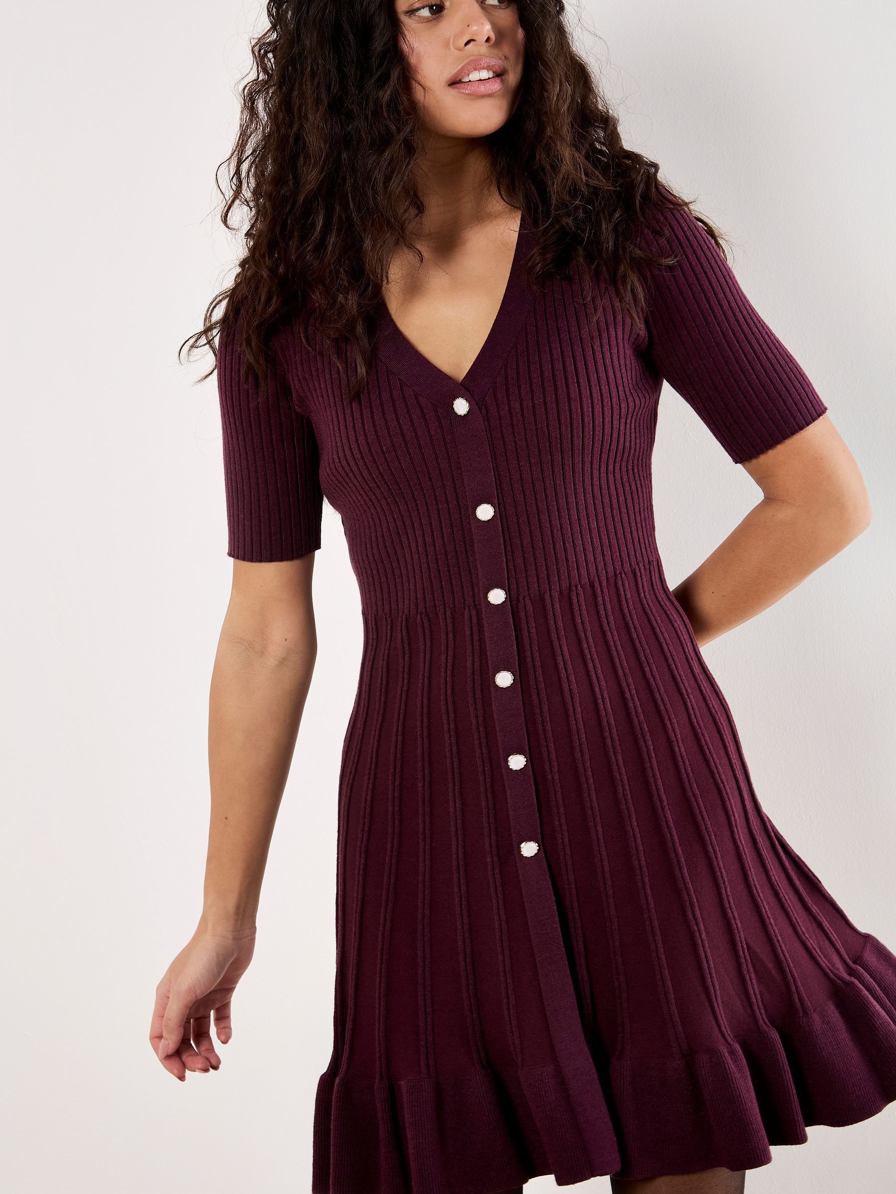 Apricot Damen Rot Ribbed Knitted Fit And Flare Dress