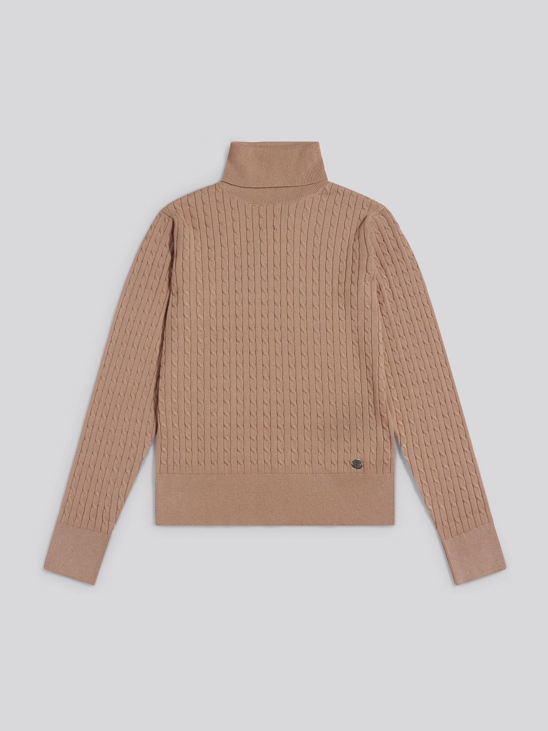 U.S. Polo Assn - Pull col roulé en maille torsadée fine - Femme - Crème