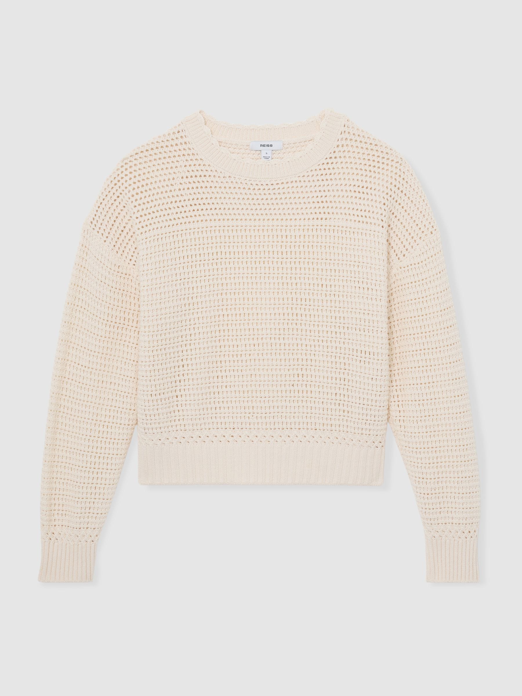 Reiss Neutral Bonnie Cotton Open-Stitch Crew-Neck Jumper
