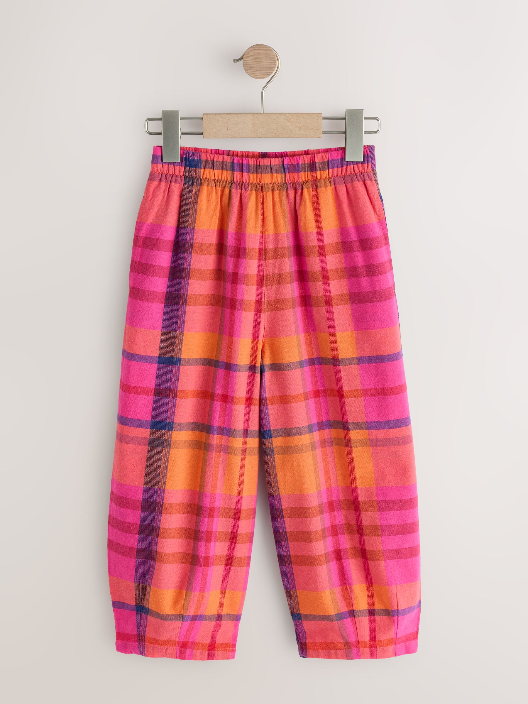Next Pink/Orange Check Pullon Barrel Trousers (3-16Yrs)