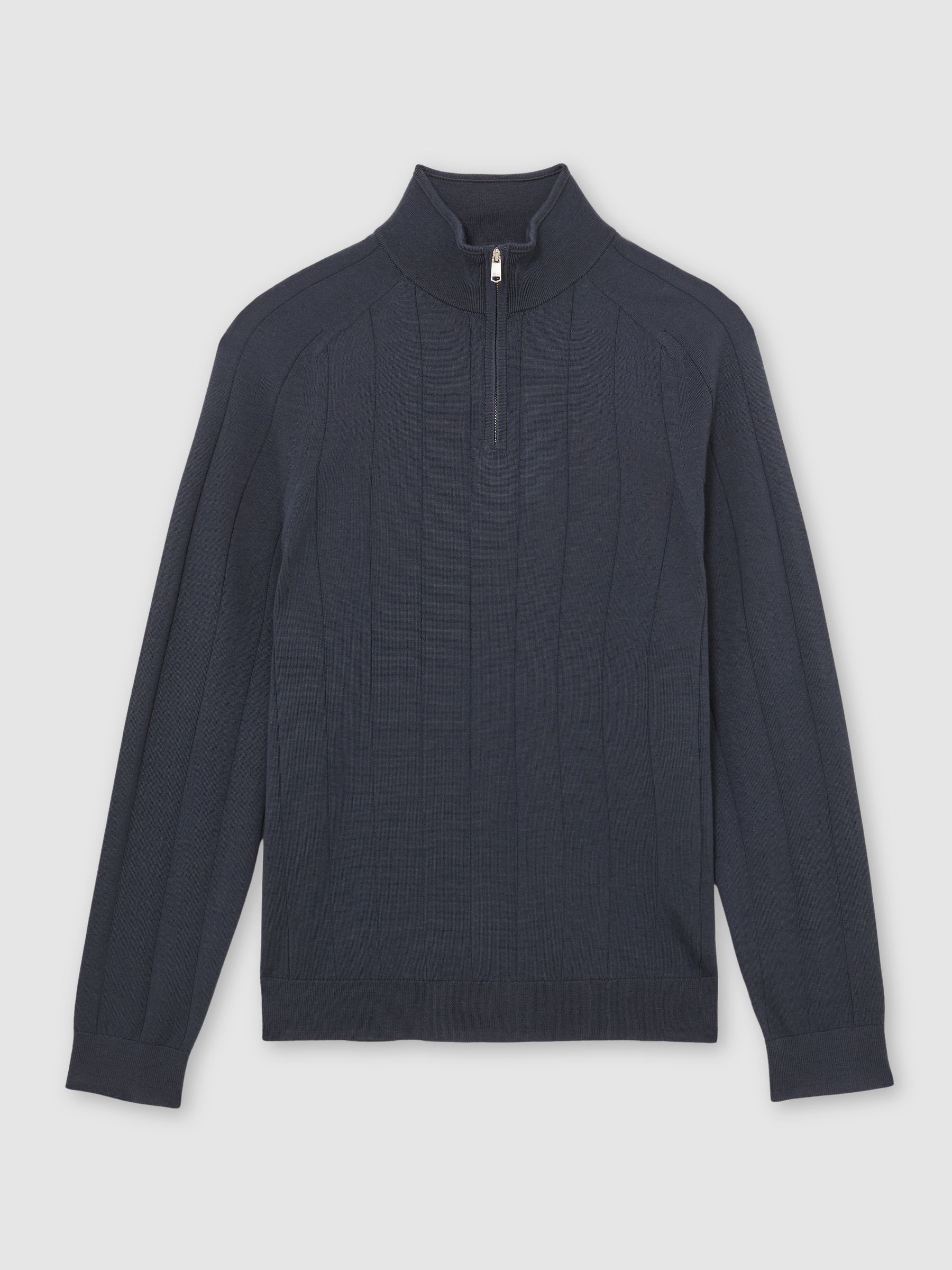Reiss - Pull Homme - Laine Mérinos - Demi-Fermeture Éclair - Clair