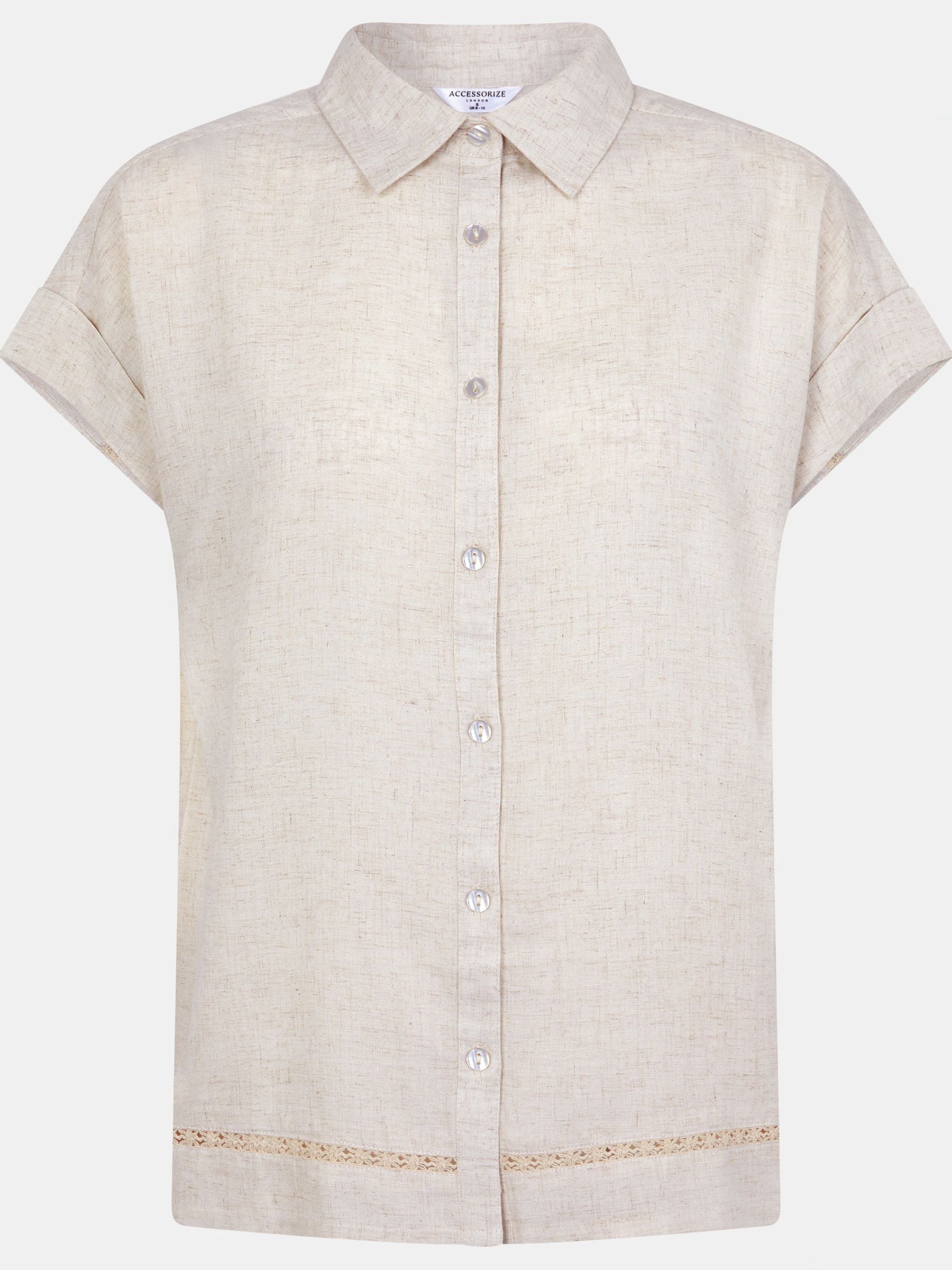 Accessorize Kvinno Brun Lace Trim Linen Shirt