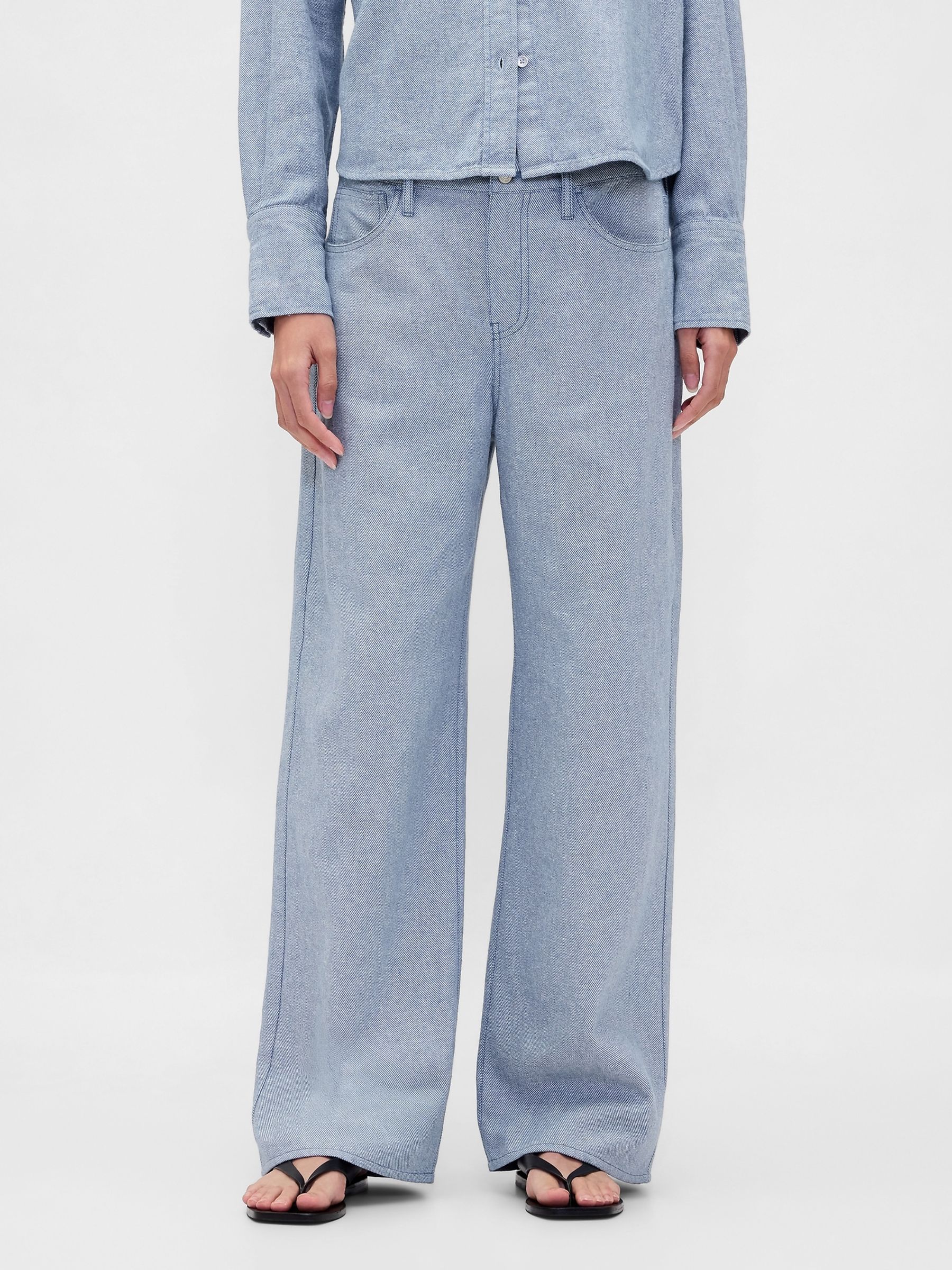 Gap Light Blue Linen-Cotton Wide Leg Trousers