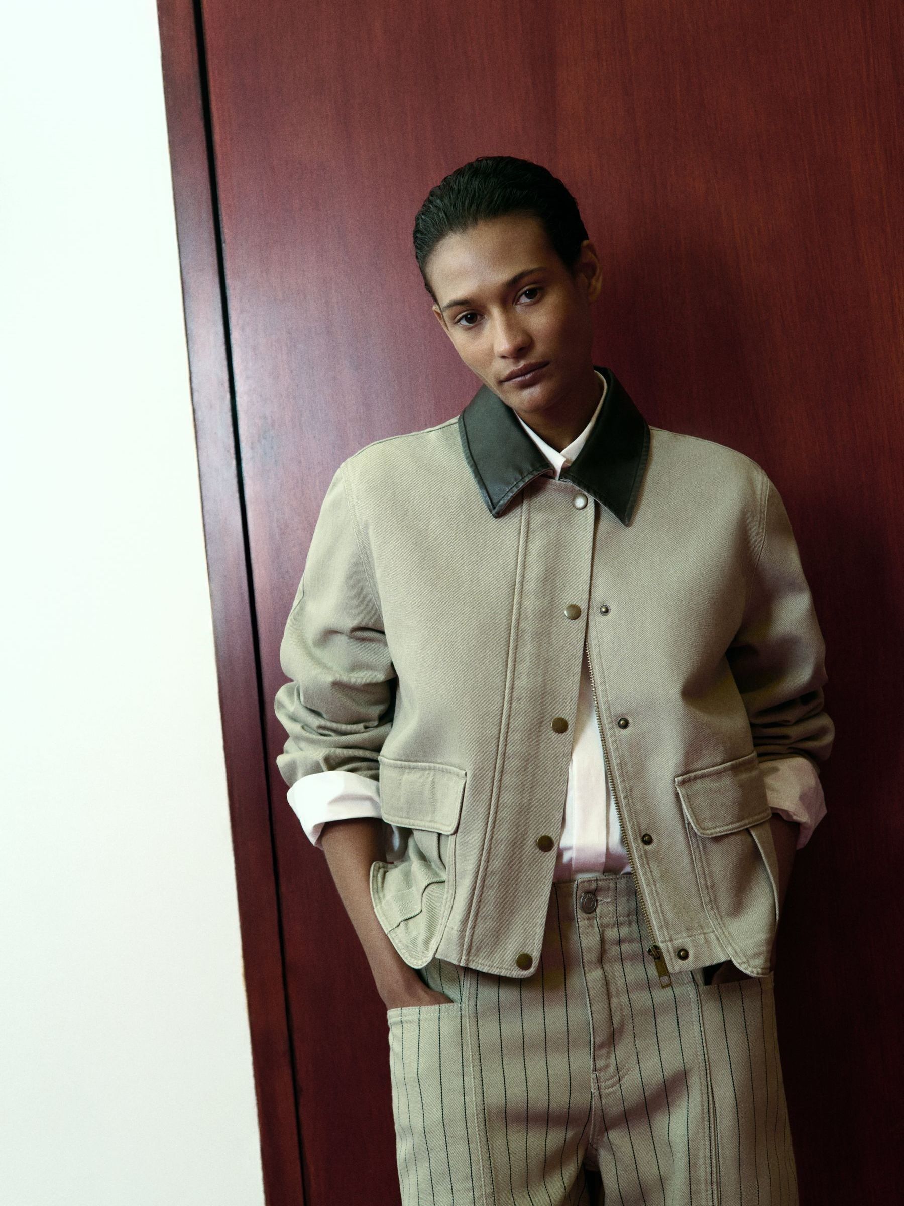 Whistles Nude Casual Contrast Collar Jacket