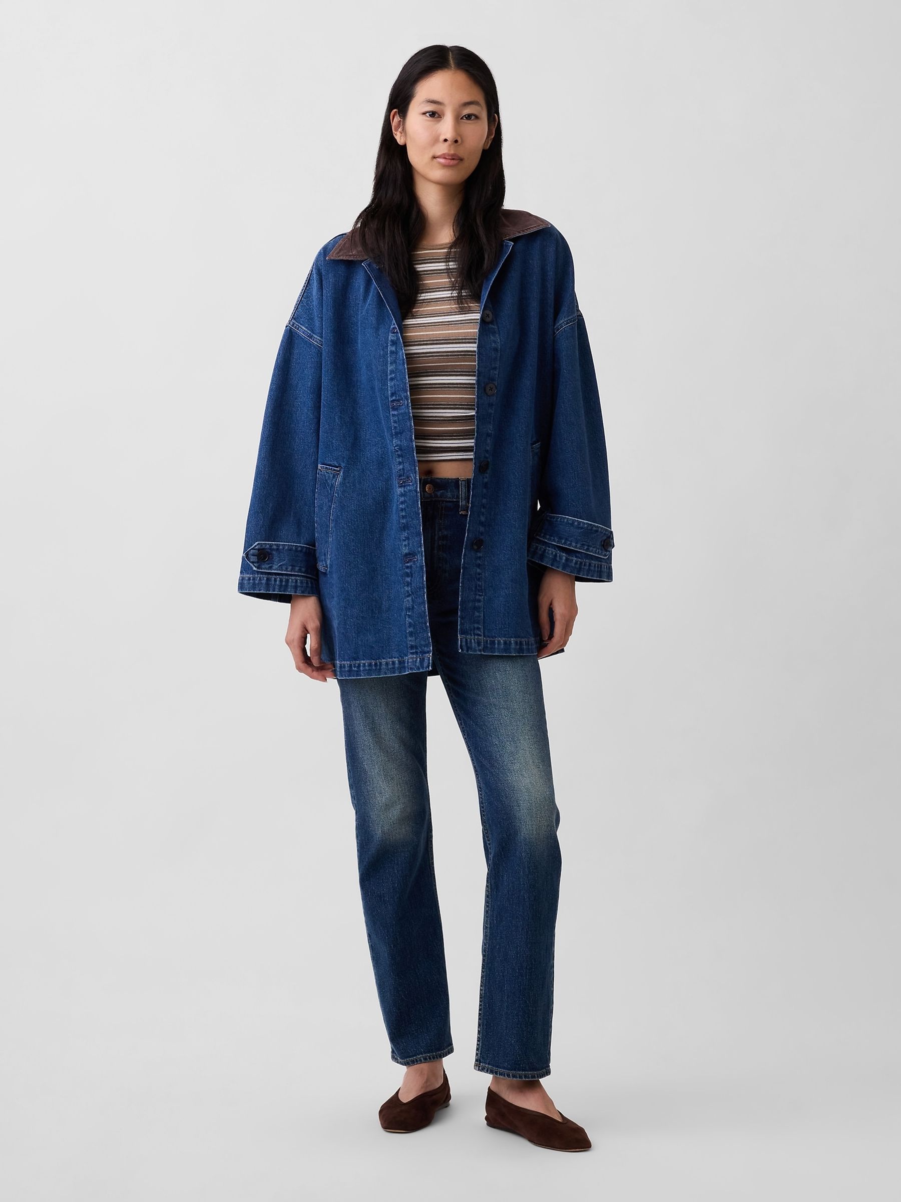 Gap Medium wash Oversized Denim Car Coat