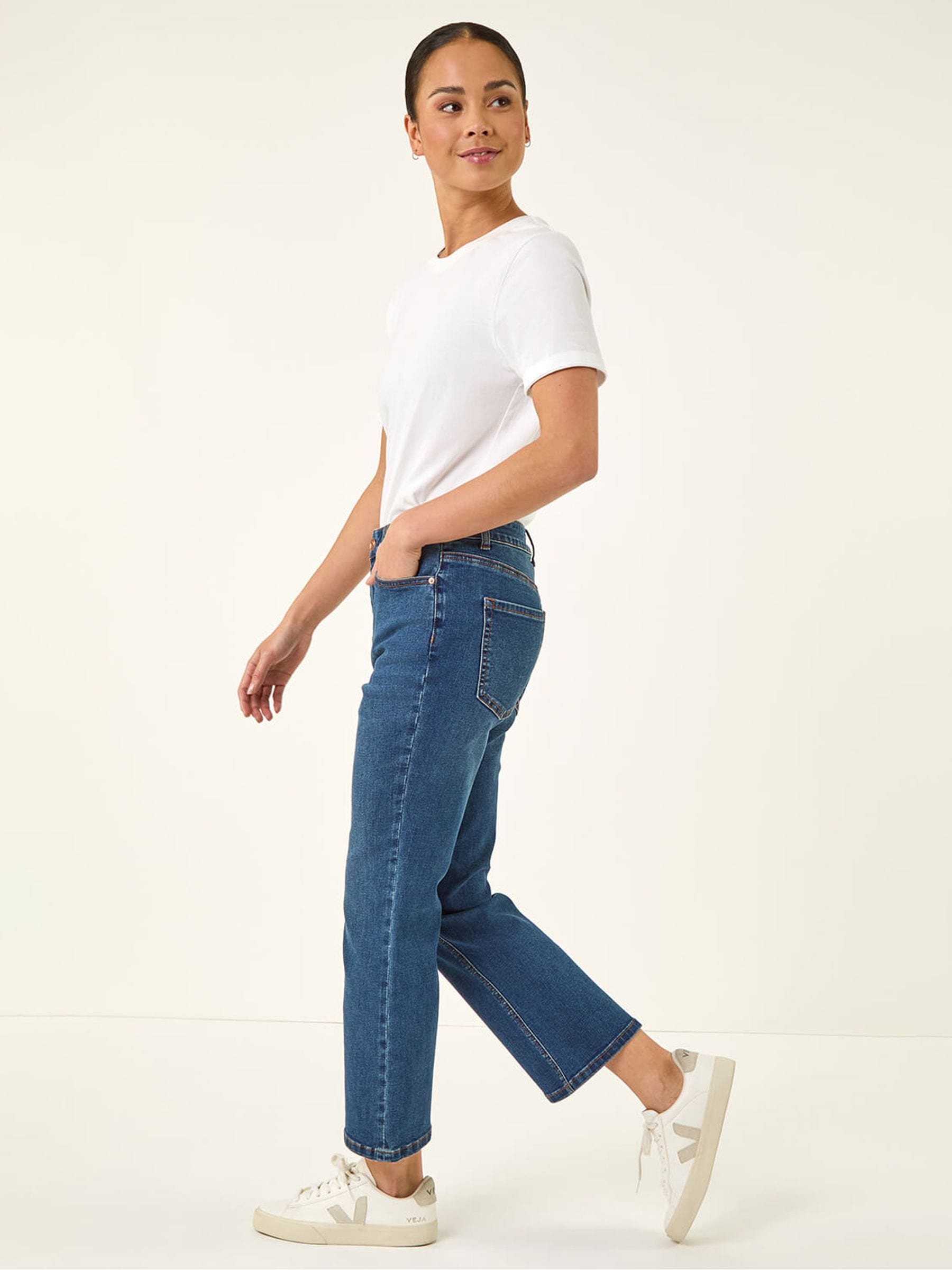 Roman Indigo Petite Boocut Cropped Denim Trousers