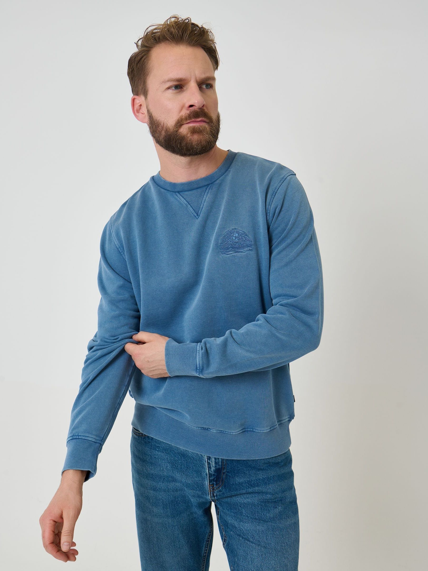 Saltwell Blue Crew Neck Cotton Sweatshirt