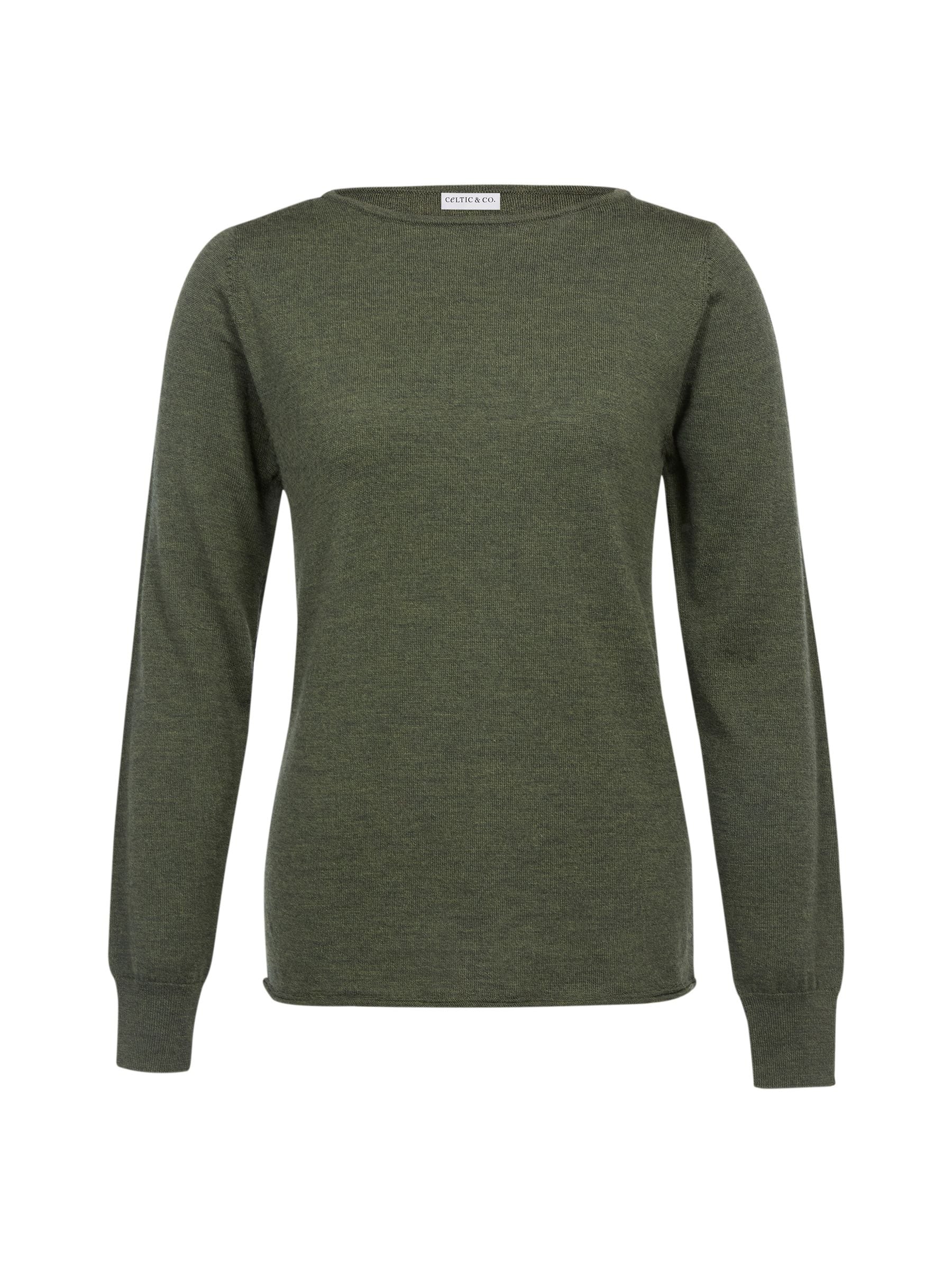 Celtic & Co. Green Merino Fine Knit Boat Neck Top