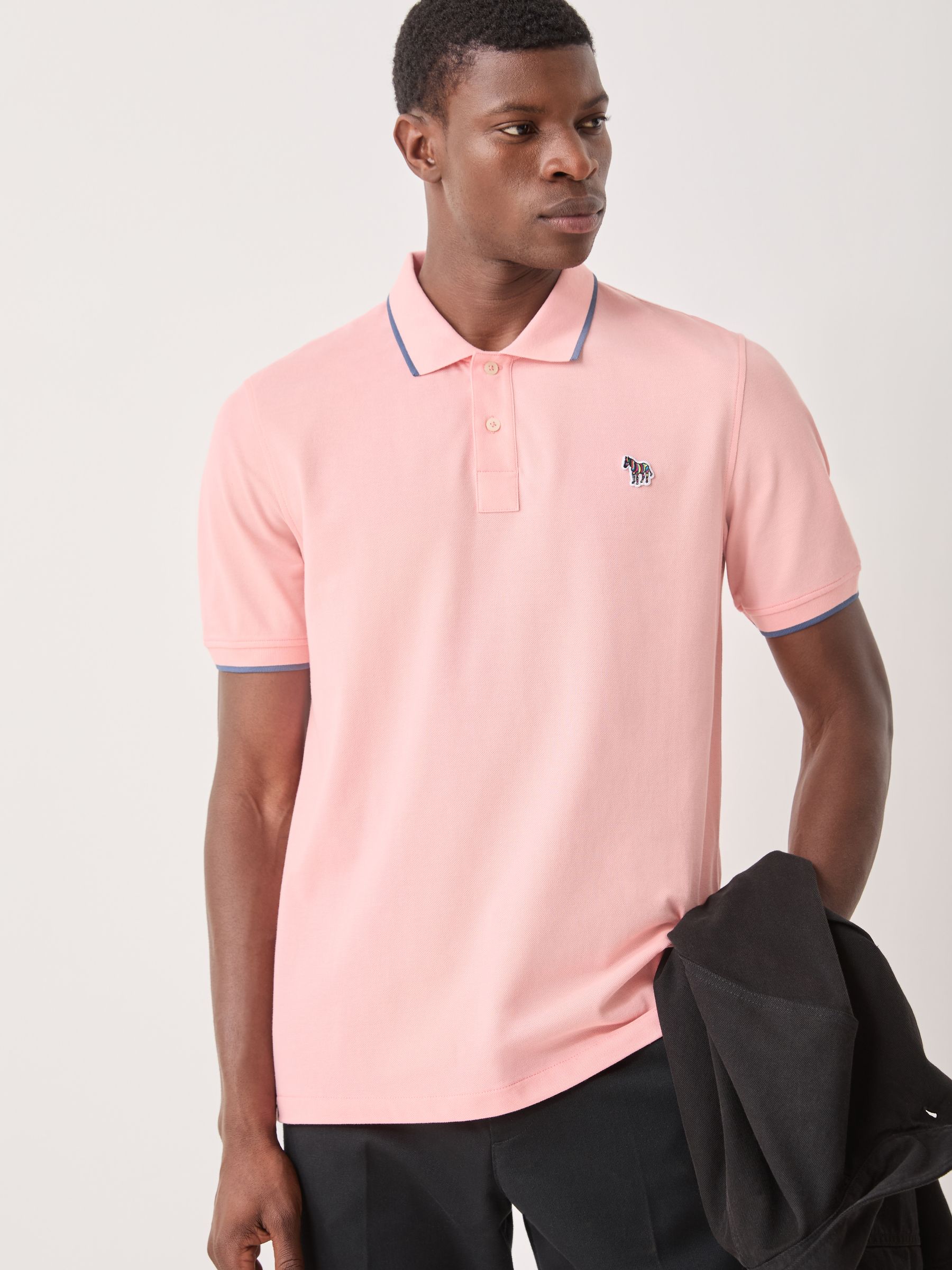 Ps Paul Smith Mannelijk Roze Tipped Collar Zebra Logo Polo Shirt