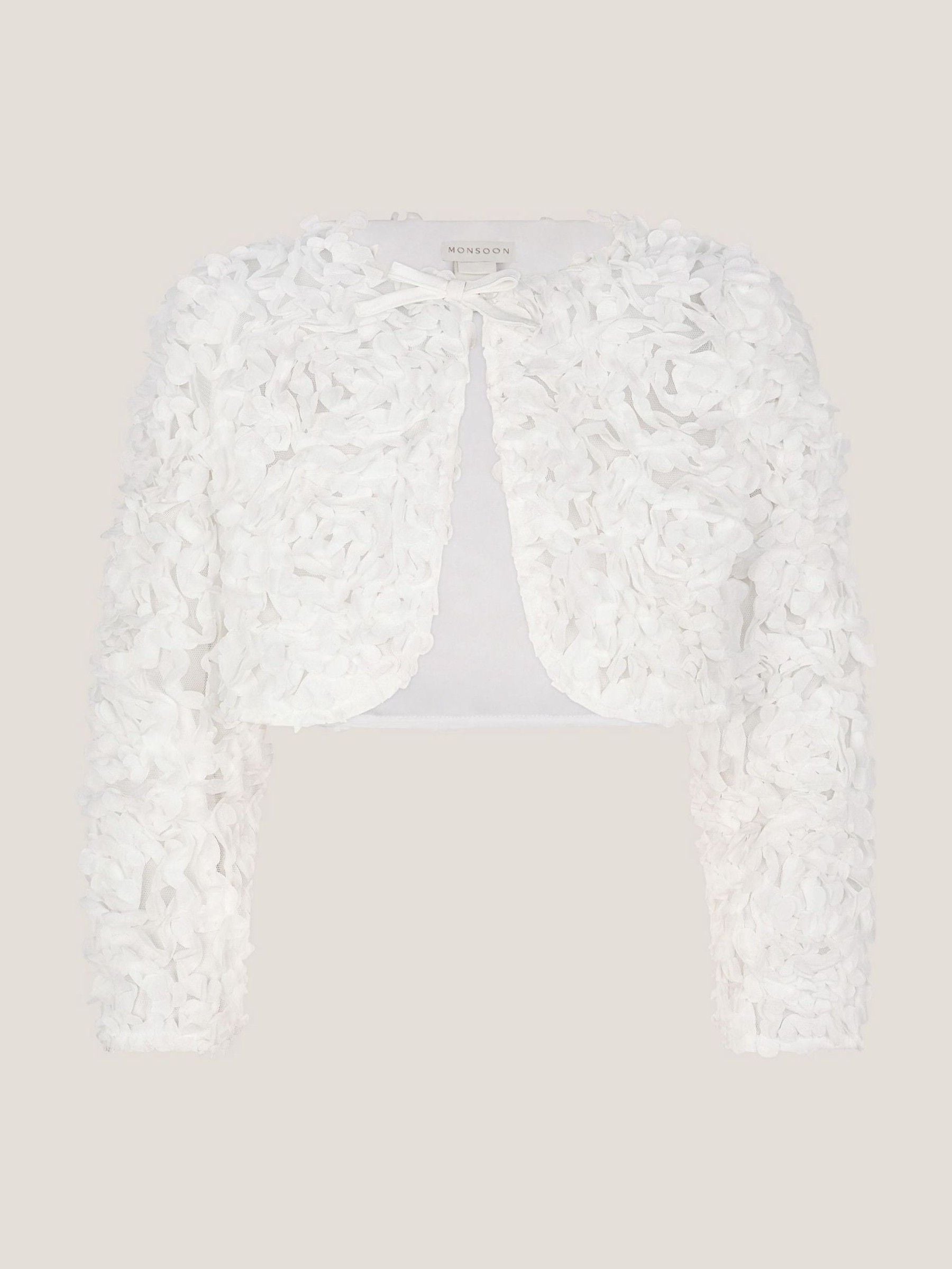 Monsoon Cream Appliqué Rose Cropped Jacket