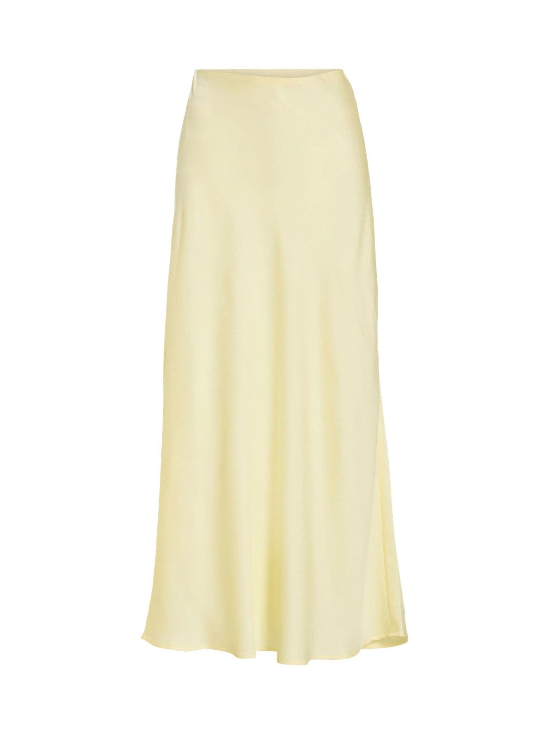 Vila Mujer Amarillo High Waisted Satin Midi Skirt