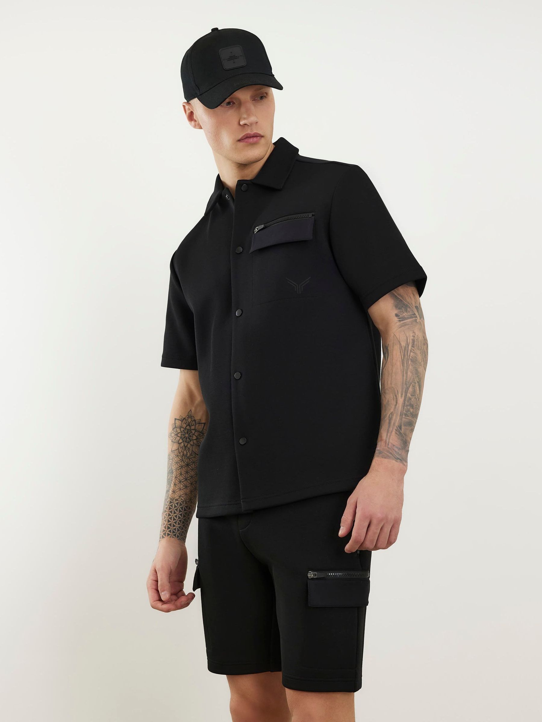 River Island Mannelijk Noir Regular Fit Scuba Pocket Shirt