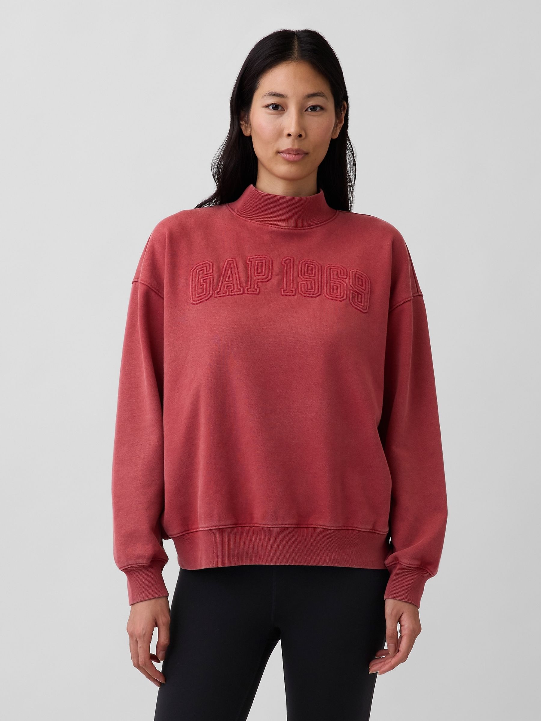 Gap Red Heavyweight French Terry Oversized Mock Neck Sweatshirt