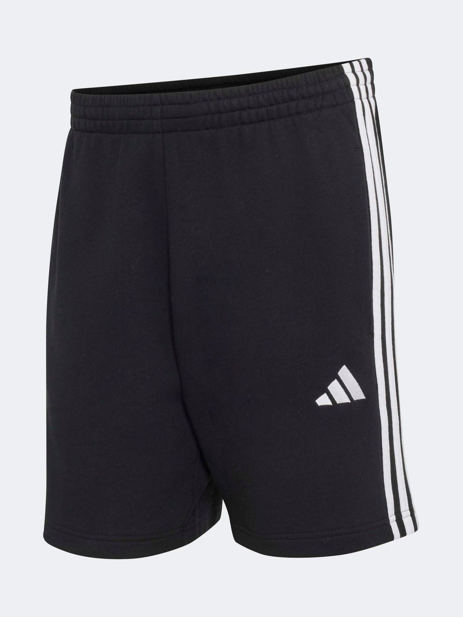 Adidas Uomo Nero Pantaloncini In Spugna Di Cotone A Righe Essentials 3 - Immagine 1