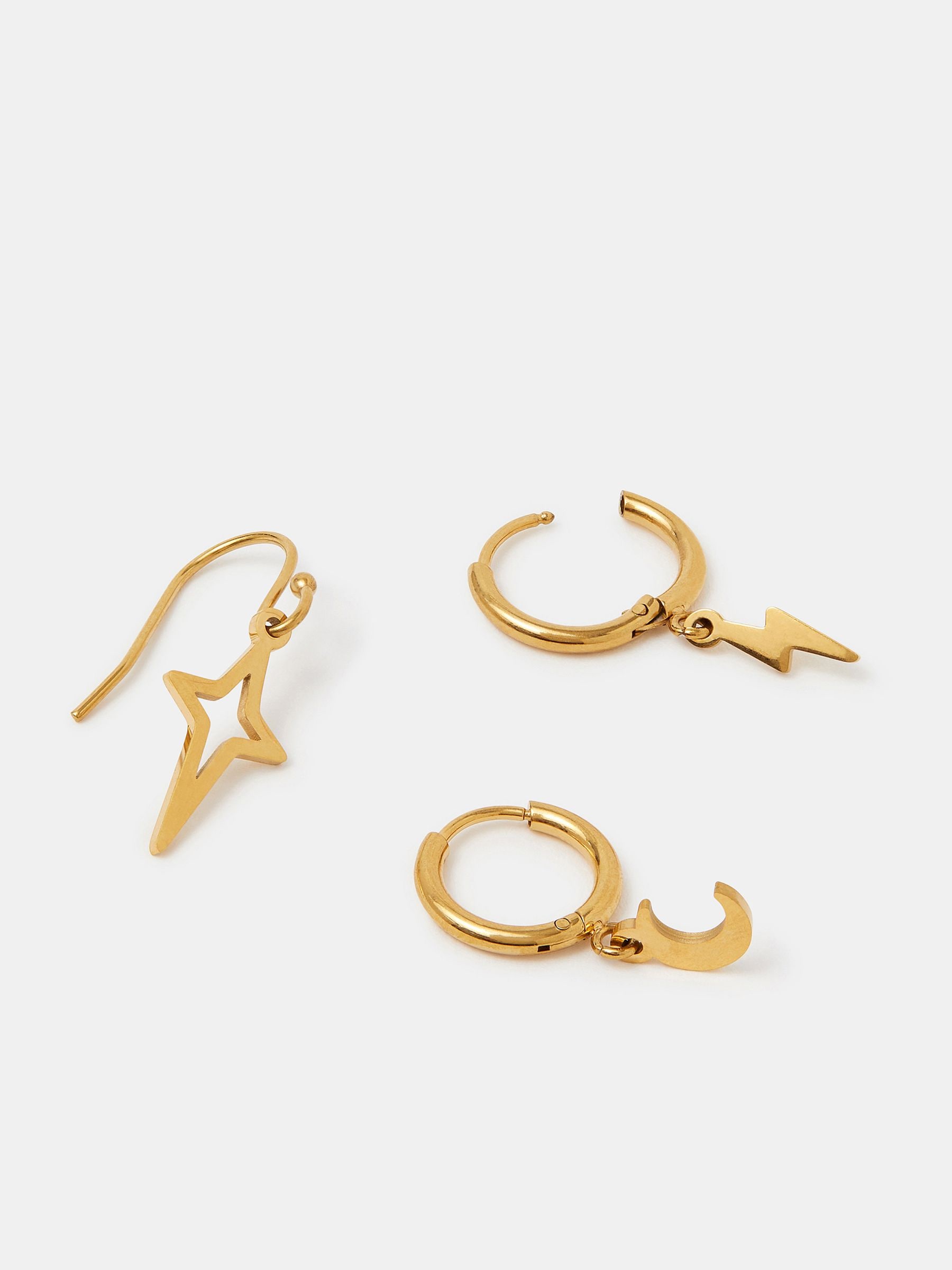 Accessorize Gold Tone Stainless Steel Celestial Hoop Earrings 3-Pack