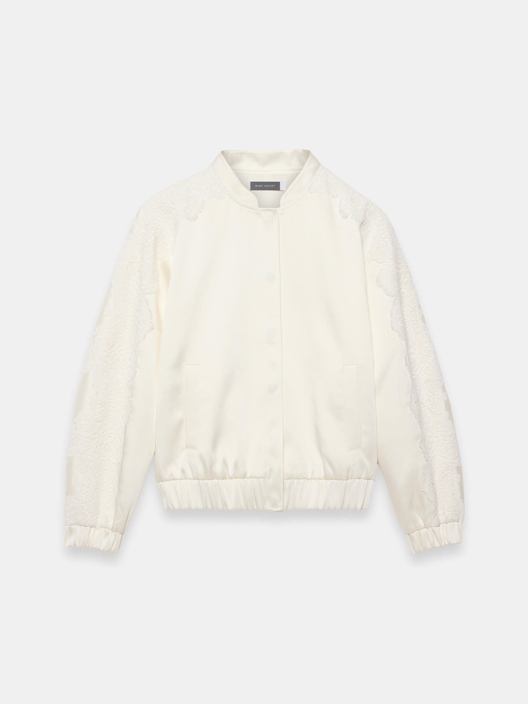 Mint Velvet Cream Satin Lace Trim Bomber Jacket