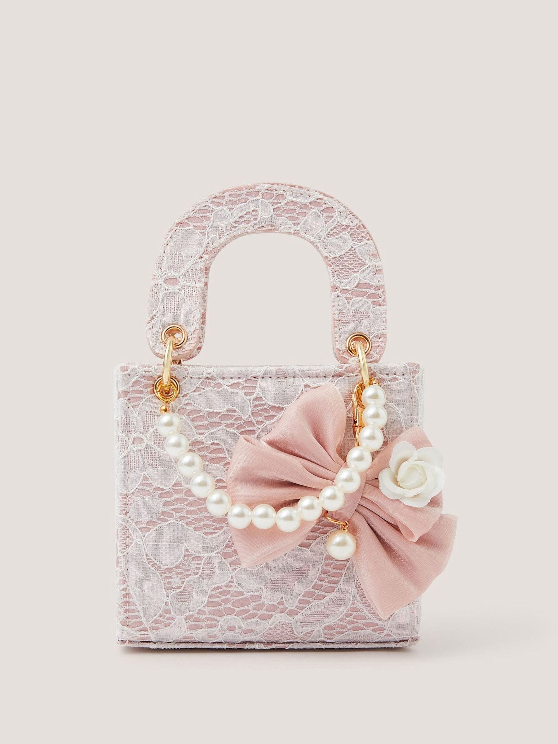 Monsoon Pink Bow Charm Lace Bag