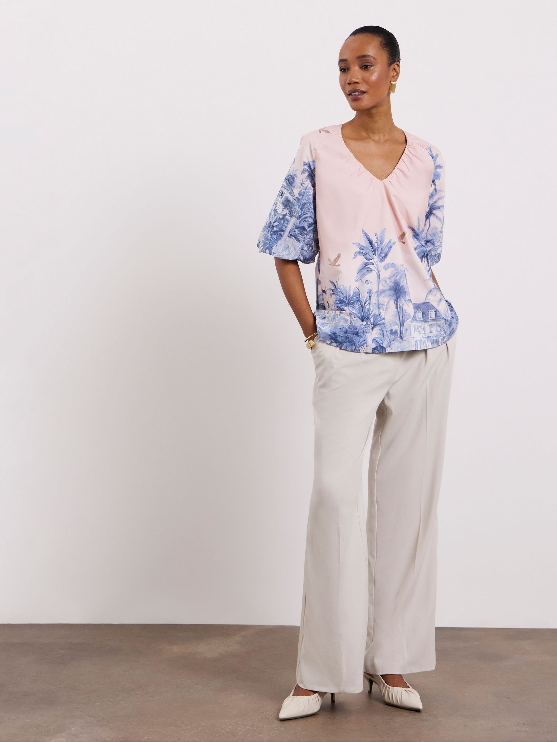 Joanna Hope Blu - Sa Floreale In Popeline Di Cotone
