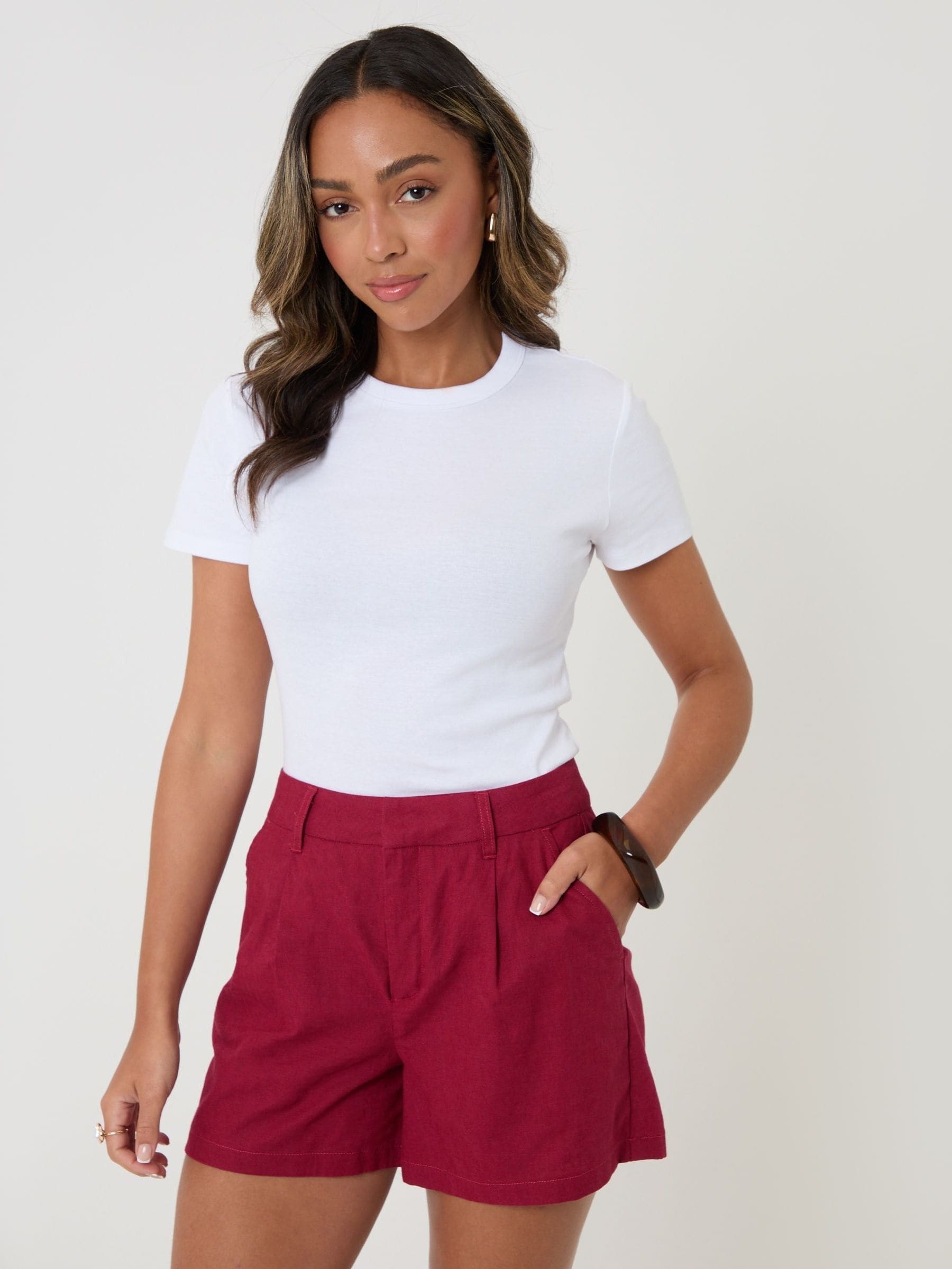 Threadbare Donna Rosso - Shorts Sartoriali In Blend Lino