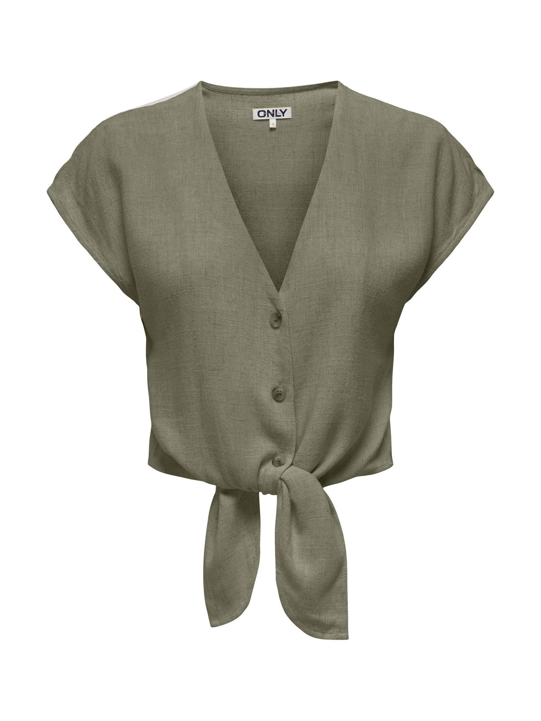 Only Donna Verde - Camicia In Misto Lino Con Nodo