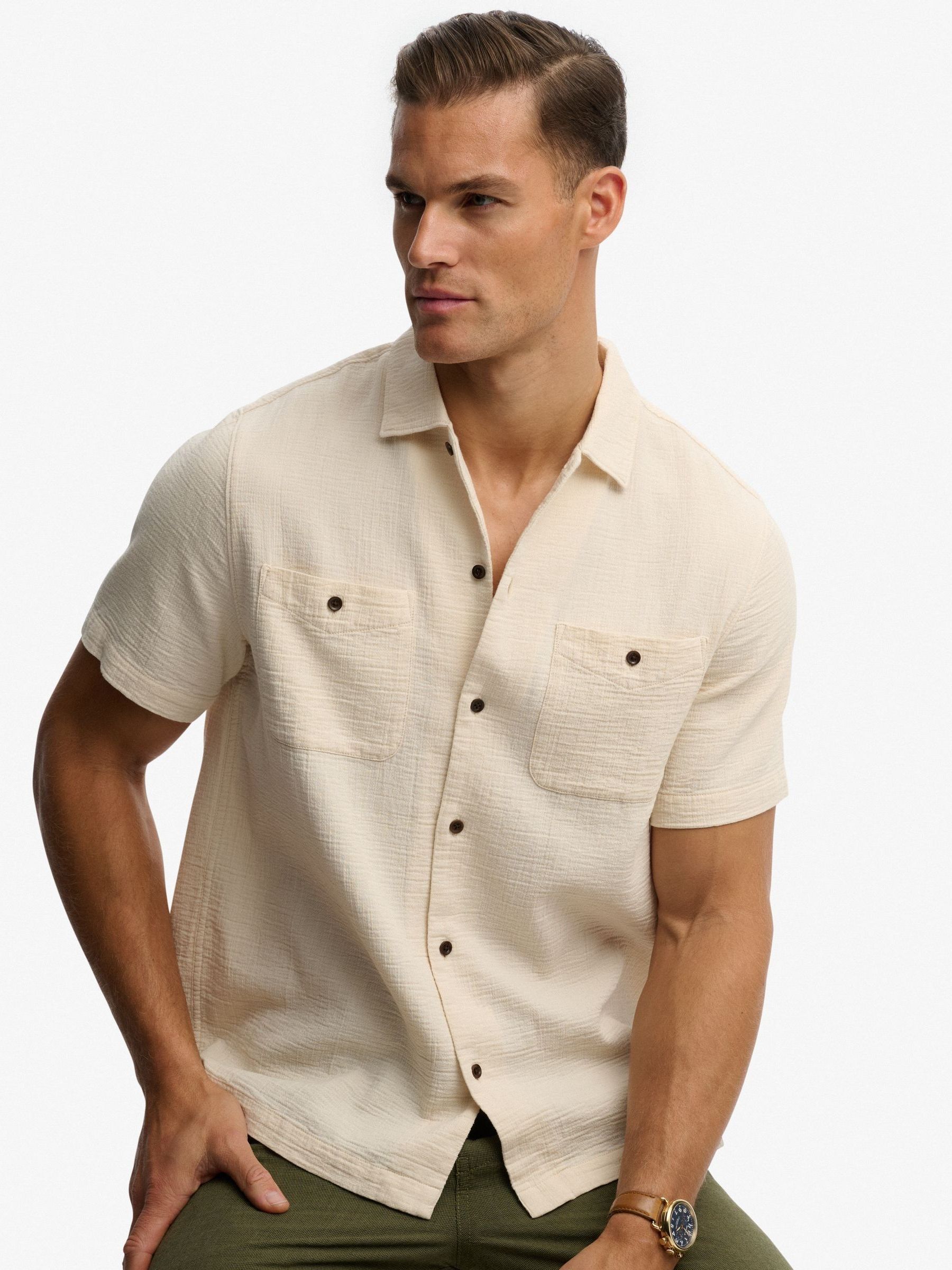 Superdry Herren Creme The Merchant Store - Kurzärmliges, Strukturiertes Hemd - Bild 1