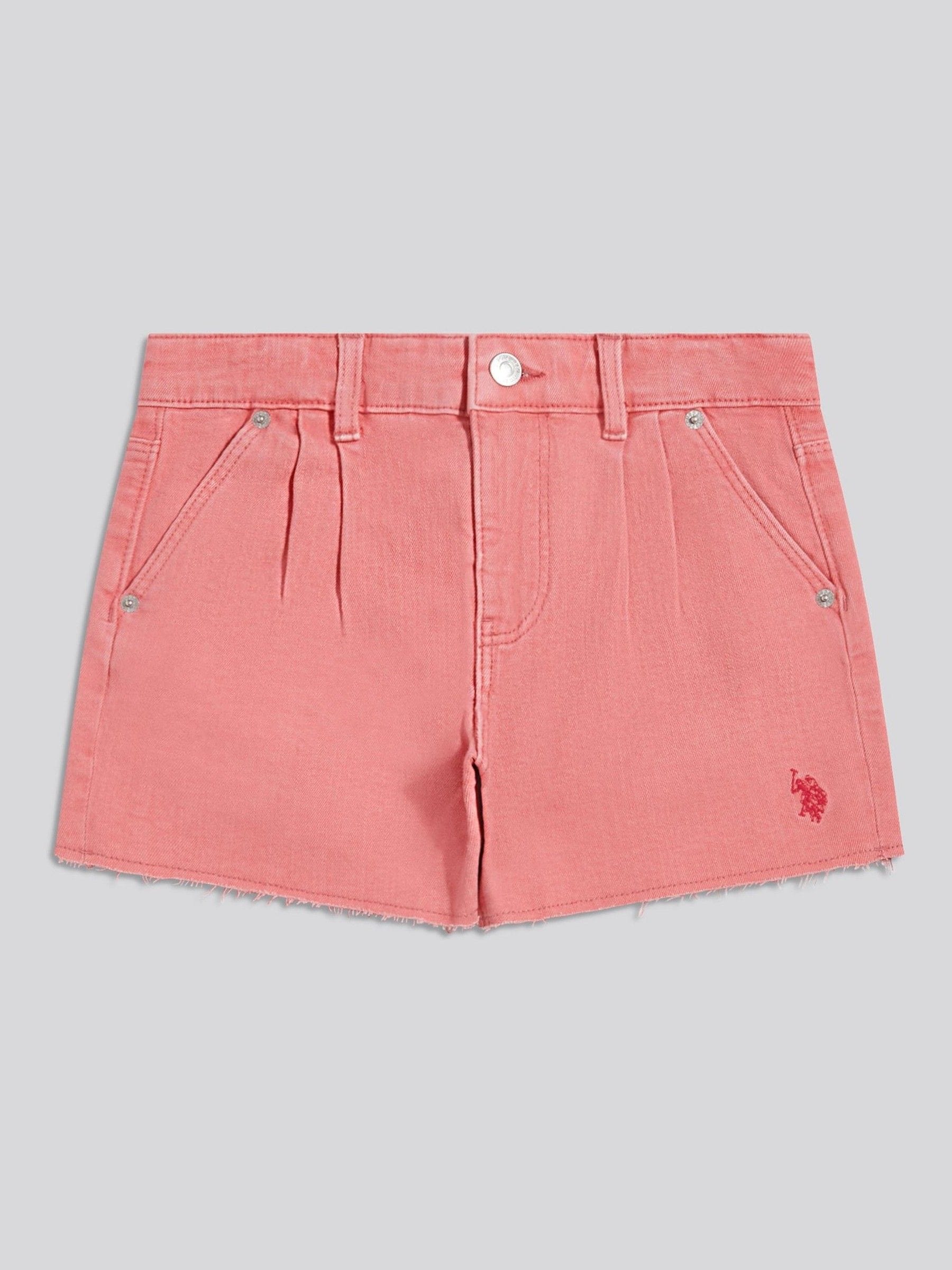 U.s. Polo Assn Flickor Rosa U. S. Polo Assn U. S. Polo Assn Pleat Detail Denim Shorts