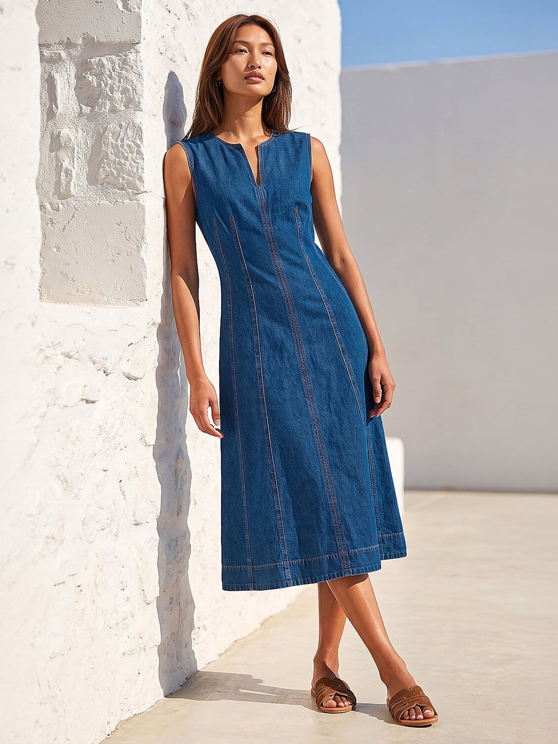 Roman Damen Blau Panel Detail Midi Dress - Image 1