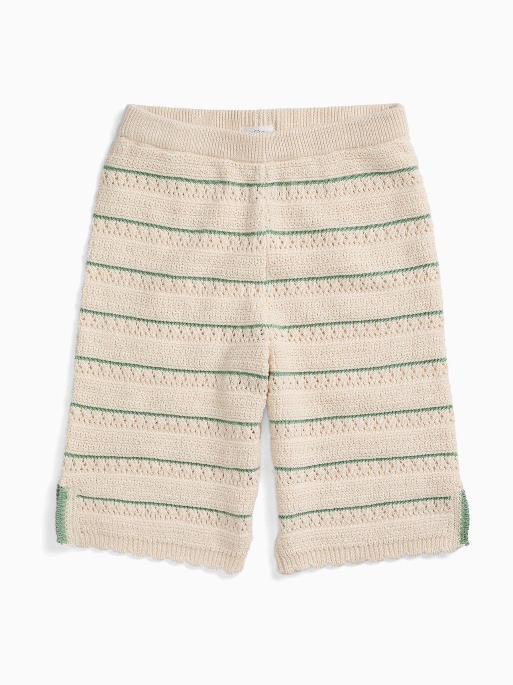 Mori Cream Striped Pointelle Knitted Soft Cotton Trousers