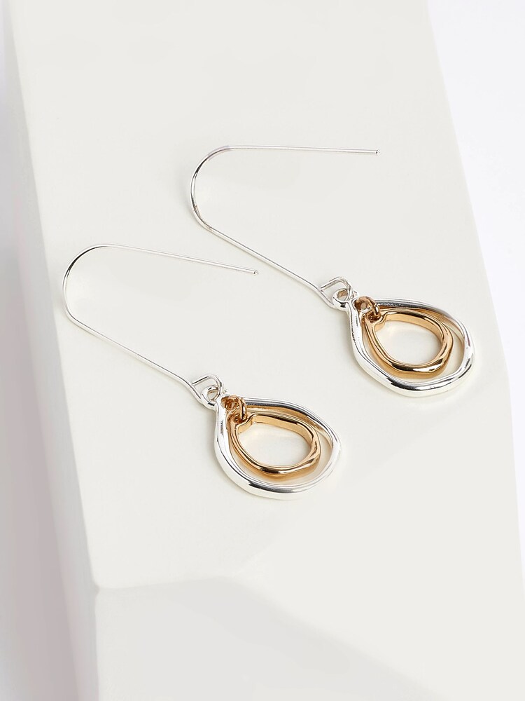 Gold Tone/Silver Tone Teardrop Shaped Pull Through Earrings Made With Recycled Zinc And Brass - Image 3 of 3