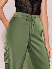 Lipsy Khaki Green Satin Tie Waist Cargo Trousers - Image 3 of 6