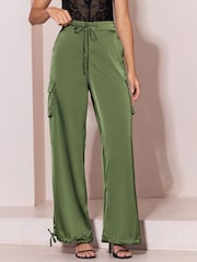Lipsy Khaki Green Satin Tie Waist Cargo Trousers - Image 4 of 6