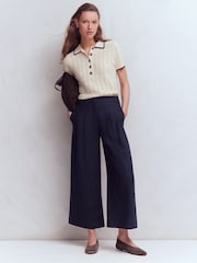 Boden Blue Pleated Linen Culottes - Image 1 of 5