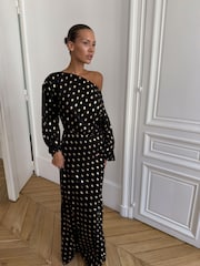 Never Fully Dressed Black Petite Olive Tilly Dress with Gold Fleck - Image 1 of 3