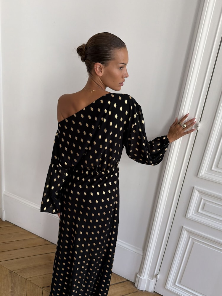 Never Fully Dressed Black Petite Olive Tilly Dress with Gold Fleck - Image 3 of 3