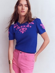 Boden Blue Monica Pointelle T-Shirt - Image 1 of 6