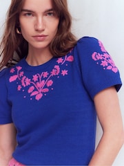 Boden Blue Monica Pointelle T-Shirt - Image 2 of 6