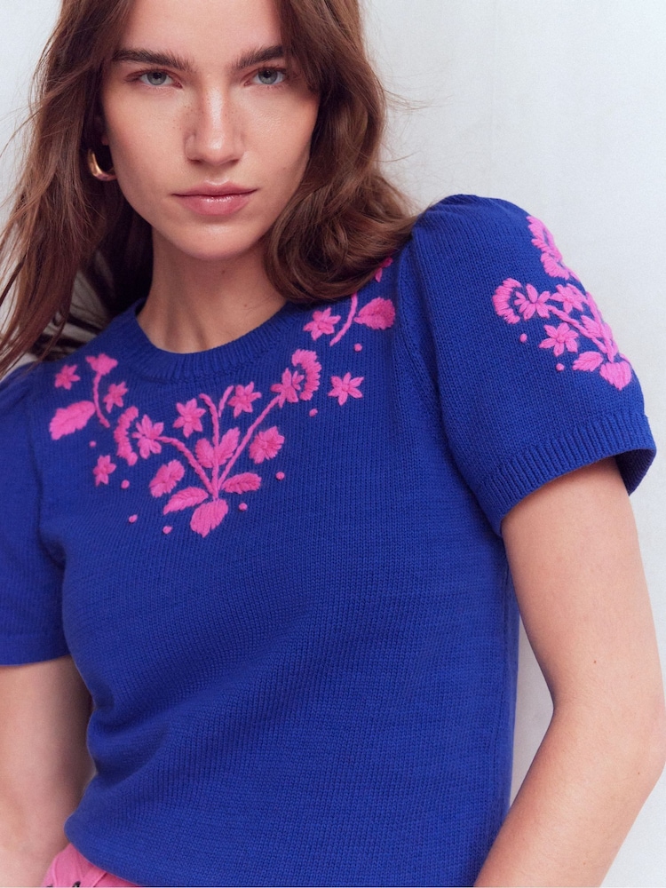 Boden Blue Monica Pointelle T-Shirt - Image 2 of 6 Boden Blue Monica Pointelle T-Shirt - Image 2 of 6