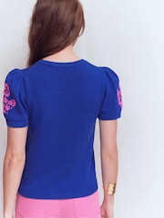 Boden Blue Monica Pointelle T-Shirt - Image 3 of 6