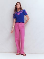 Boden Blue Monica Pointelle T-Shirt - Image 4 of 6
