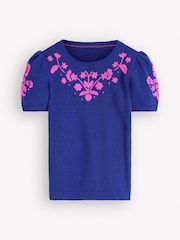 Boden Blue Monica Pointelle T-Shirt - Image 5 of 6