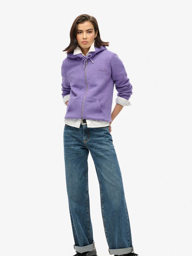 Superdry Purple Essential Logo 100% Cotton Zip Hoodie - Image 2 of 6