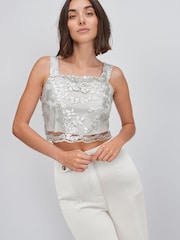 Silver Lace Sequin Tie Back Co Ord Top - Image 1 of 3