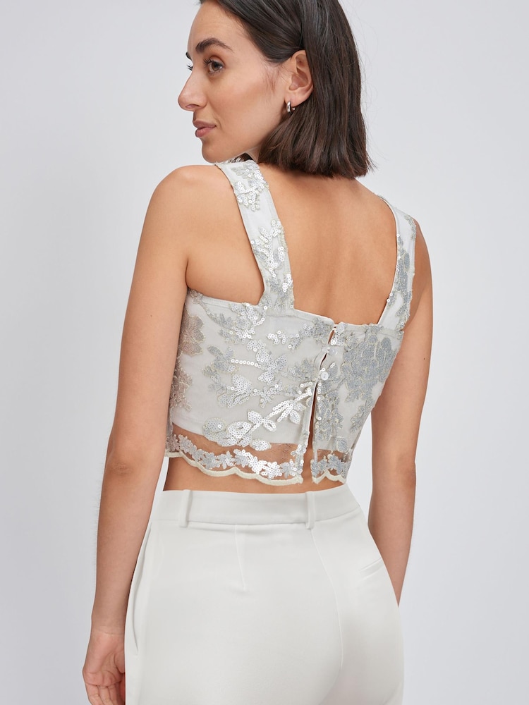 Silver Lace Sequin Tie Back Co Ord Top - Image 2 of 3