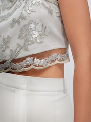 Silver Lace Sequin Tie Back Co Ord Top - Image 3 of 3