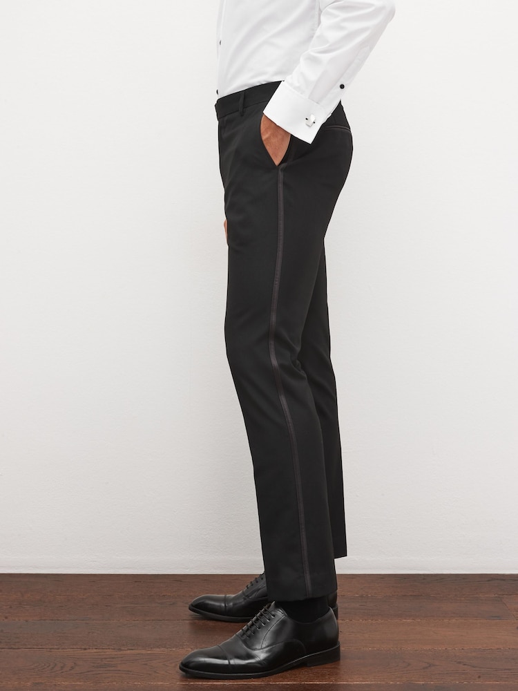 Black Tape Detail Slim Fit Tuxedo Suit Trousers - Image 4 of 10