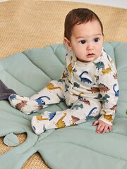 JoJo Maman Bébé Cream Dinosaur Print Cotton Baby Sleepsuit - Image 1 of 4