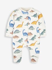 JoJo Maman Bébé Cream Dinosaur Print Cotton Baby Sleepsuit - Image 2 of 4