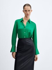 Mango Green Satin Finish Flowy Shirt - Image 1 of 6