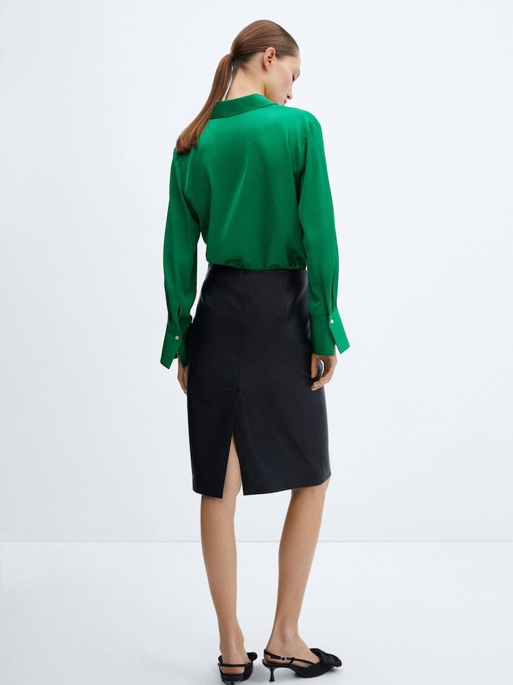 Mango Green Satin Finish Flowy Shirt - Image 2 of 6